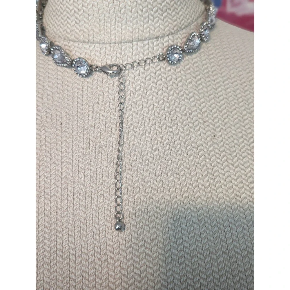 Sparkling Clear Multi Faceted Crystals Choker Bib Bridal Y Drop Necklace - Picture 6 of 8